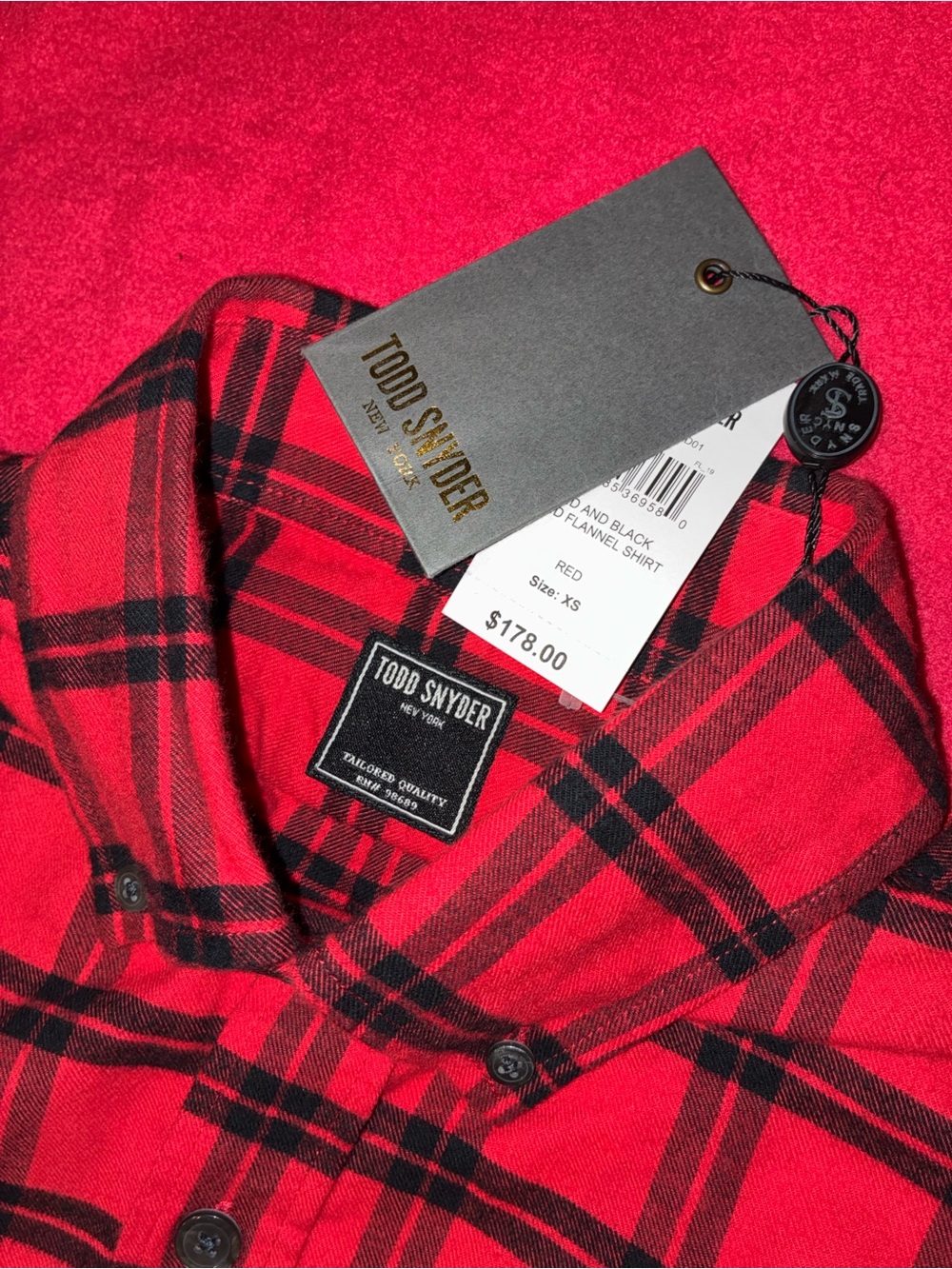 Todd Snyder Red and Black Plaid Flannel Shirt
